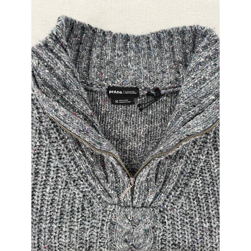 PrAna Womens Gray Cableknit Sweater Wool Blend Mock Neck 1/4 Zip M Cabincore - Picture 7 of 11